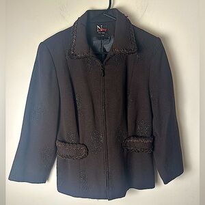 N YANG Women’s Vintage 80's Embroidered Floral Blazer Jacket w/Lace Size Medium